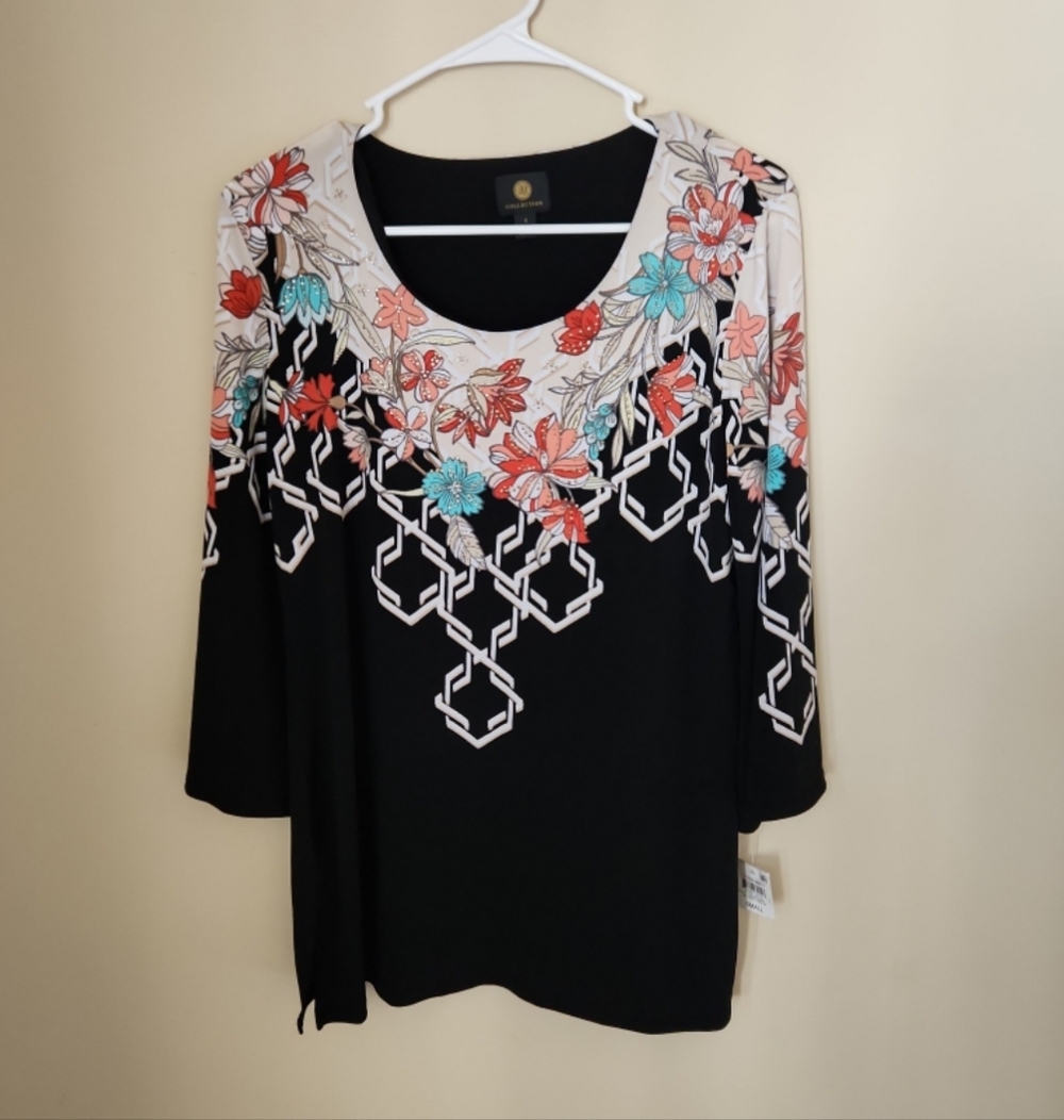 JM Collection Printed Tunic With Rhinestones